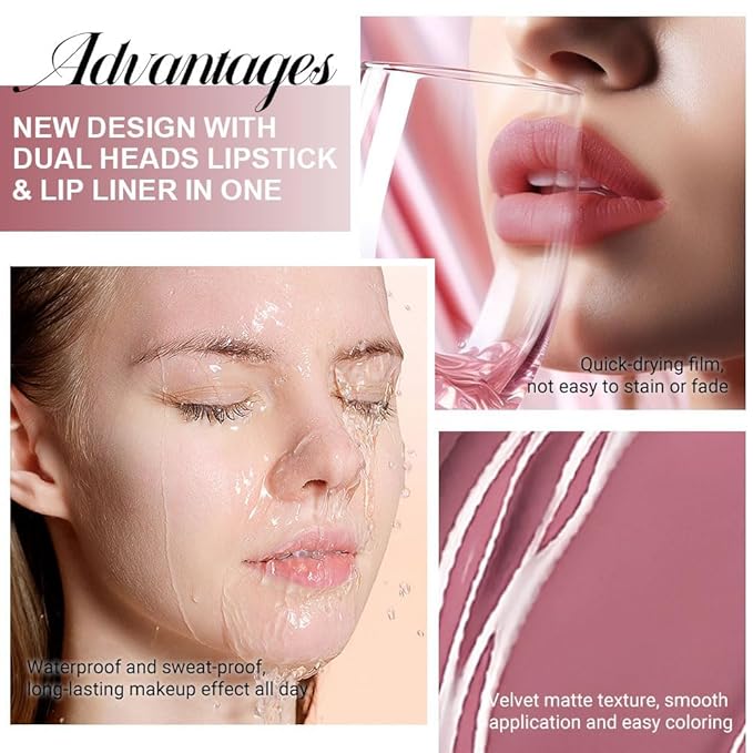 1Pcs 2 in 1 Antique Rose Matte Lip Liner and Liquid Lipstick Stain Makeup Set for women, Nude Pink Long Lasting Smudge Proof Lip Tint Matte Finish Lip Gloss for All-Day Color Hold Easy to Use 29#