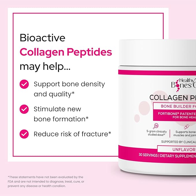 FORTIBONE Collagen Peptides Essential Bone Builder Hydrolyzed Collagen Powder for Women & Men, Clinically-Supported for Bone Strength & Density, Gluten Free & Dairy Free - Unflavored (30 Servings)