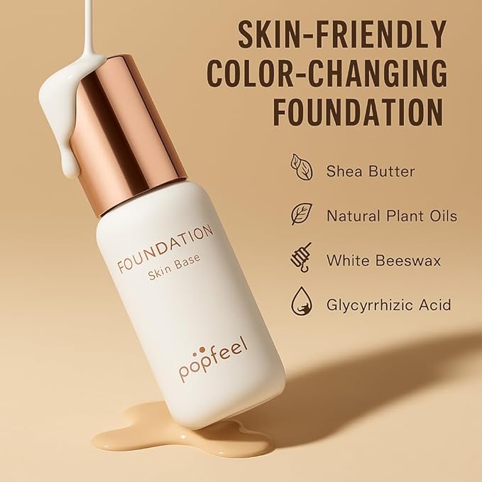 2-in-1 Color Changing Foundation, Long-Lasting, Waterproof, Sweat-Proof, Lightweight, Medium to Full Coverage, Natural Look for All Skin Types (1 Fl Oz (Pack of 2))