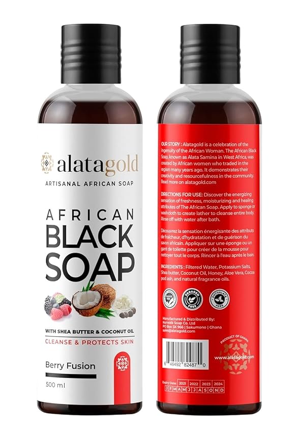 African Black Soap Liquid Body Wash (Pack of 2) – Moisturizing Black African Soap with Shea Butter, Aloe, Honey & Coconut Oil – Deep Cleansing & Hydrating – 16.9 oz (Berry Scent)