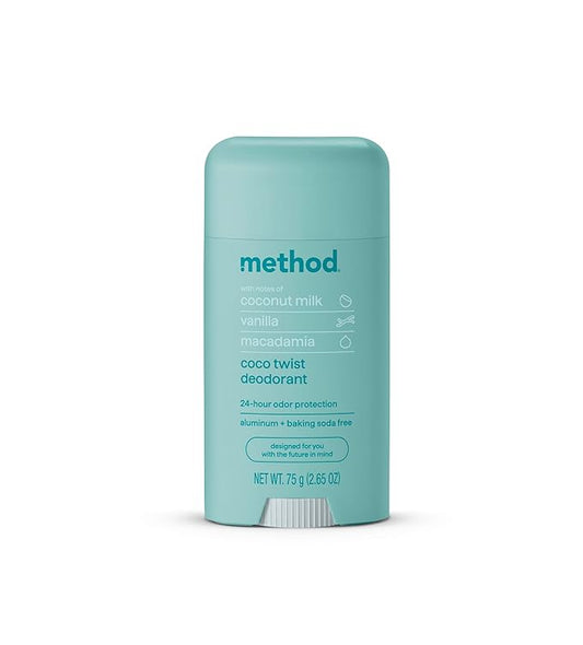 Method Deodorant, Coco Twist, Coconut Milk, Avocado + Macadamia Oil notes, 24 Hour Odor Protection, 2.65 oz