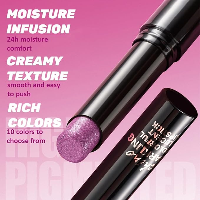 Purple Metallic Lipstick for Women,Lightweight Comfortable Non-Drying Shimmer Frosted Lipstick,Glitter Lip Gloss Stain Long Lasting Waterproof Smudge Proof 24 Hour Full Coverage Lip Makeup,Vegan