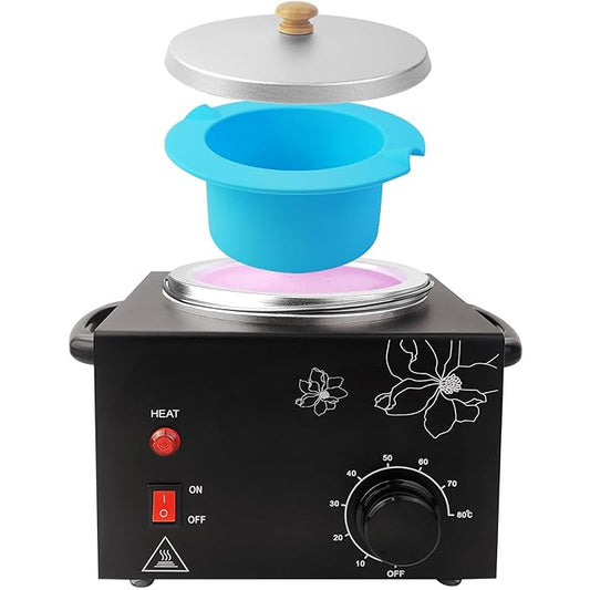 Portable Wax Warmer Machine for Painless Hair Removal, Women Men Professional Wax Heater with Adjustable Temperature Set, 20pcs Sticks, 1 Silicone Bowl (Black- Single Pot)
