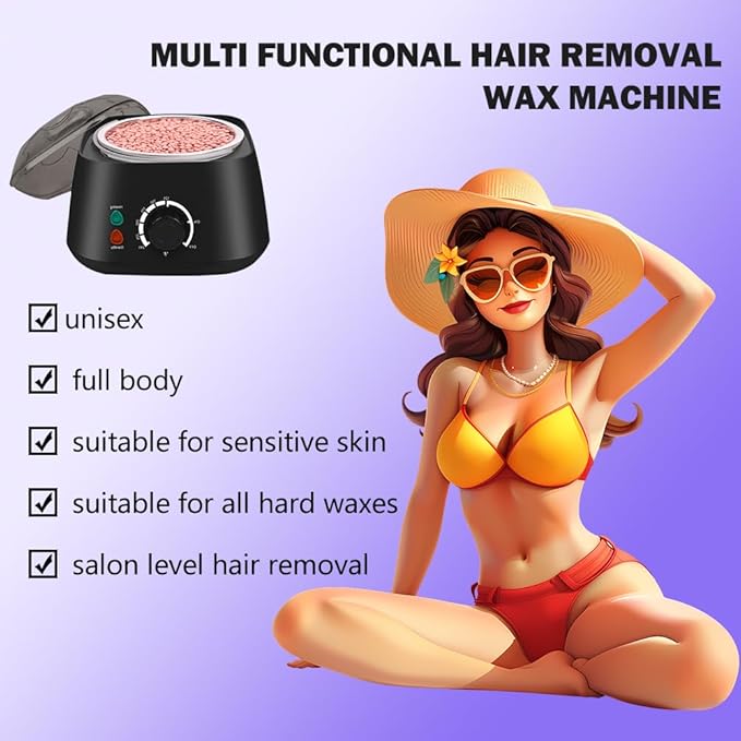Wax Warmer Kit for Hair Removal - Hard Wax Kit for Sensitive Skin with Silicone Liner, 4 Bags Wax Beans - For Women Men, Face, Bikini, Brazilian, Body, Legs, Home Salon. (BLACK)