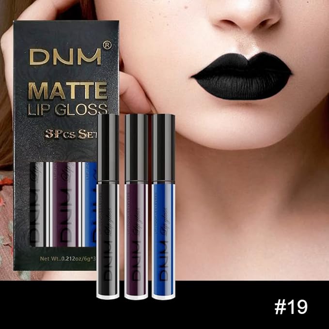 AMY'S DIARY 3Pcs Matte Liquid Lipstick Sets, Blue Dark Black Purple Matte Lipstick Lip Stain Long Lasting 24 Waterproof Lip Gloss Gift Set for Women Lippies (07)