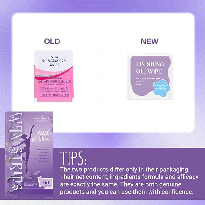 Wax Strips for Hair Removal - 60 Count (40 Body + 20 Face Strips) with 10 Soothing Oil Wipes, At-Home Waxing Kit for Women & Men - Legs, Bikini, Underarms, Face (60 PCS, Lavender)