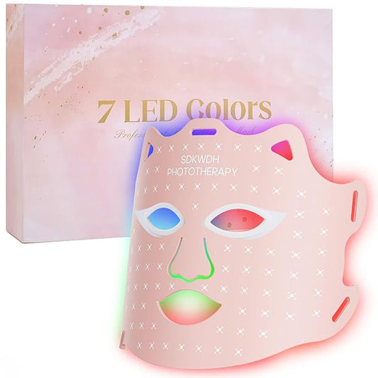 Red Light Therapy for Face, Led Face Mask Light Therapy, 7 Colors LED Face Mask Light Therapy At Home, Pink