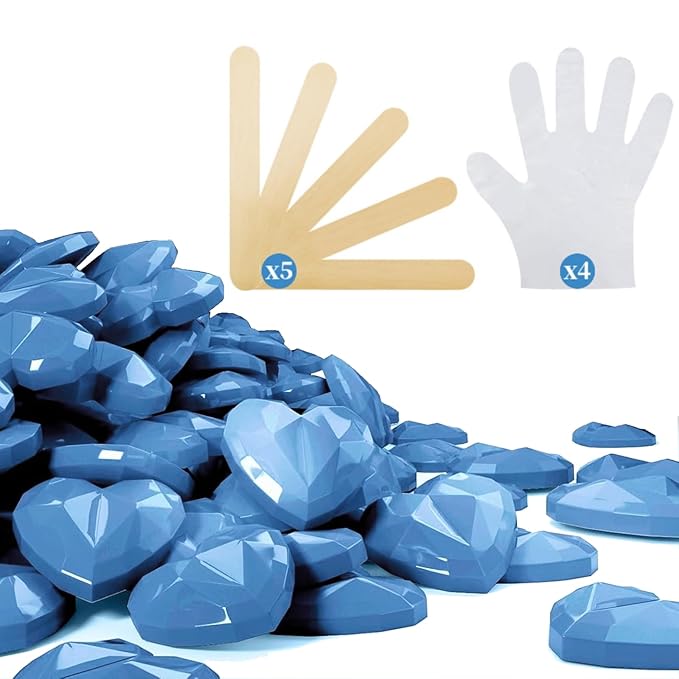 Hard Wax Beads, 400g Heart Wax Beans for Sensitive Skin, Hypoallergenic Waxing Bead for Coarse Hair Removal, Body, Brazilian, Facial, Bikini, Legs, Armpits Women Home Blue