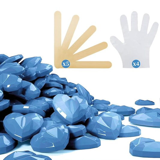 Hard Wax Beads, 400g Heart Wax Beans for Sensitive Skin, Hypoallergenic Waxing Bead for Coarse Hair Removal, Body, Brazilian, Facial, Bikini, Legs, Armpits Women Home Blue