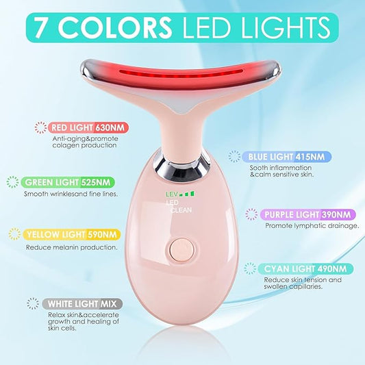 Facial Massager Red-Light-Therapy-for-Face and Neck, Face 𝖲 culpting Wand with 7 Color (Bright Pink)