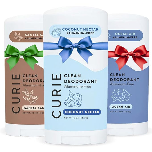 Curie Natural Deodorant for Women Calm & Cool Stick Trio - Coconut Nectar, Ocean Air, and Santal Sage - Aluminum Free, Clean, Sustainable, Vegan, Paraben Free (3pk)