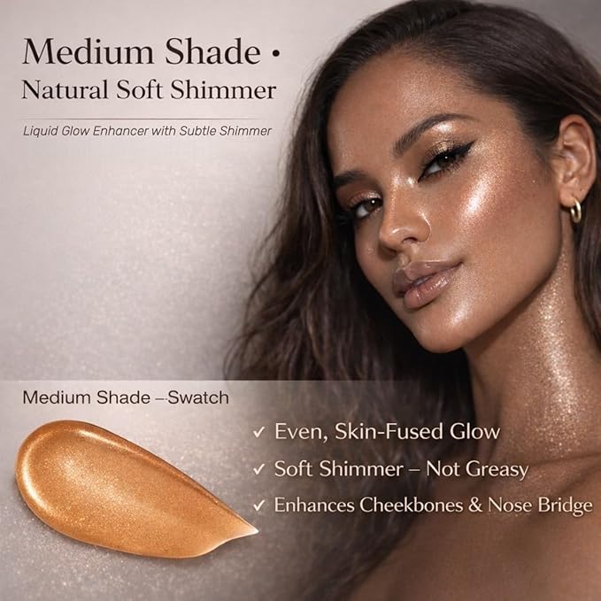 Bronzing Drops, Lightweight Luminous Bronzing Lotion for Face & Body, Buildable Waterproof Sun-Kissed Glow, Natural Glow Enhancer to Mix with Moisturizer or Foundation, #2 Medium