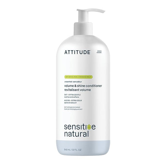 ATTITUDE Hair Conditioner for Sensitive Dry Scalp, Soothing Oat, Naturally Derived Ingredients, Dermatologically Tested, Vegan Detangler, Extra Gentle, Unscented, 32 Fl Oz