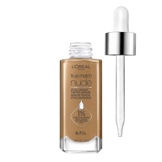 L'Oreal Paris True Match Nude Hyaluronic Tinted Serum Foundation with 1% Hyaluronic acid, Tan 6-7, 1 fl. oz.
