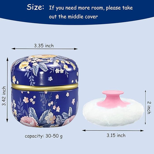Body Powder Puff and Container for Dusting Powder, Women Powder Puff and Powder Case for Bath and Travel (Dark Blue)