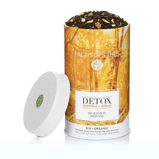 Palais des Thés - Organic Indian Wellness Black Tea for Digestion with Turmeric, Holy Basil, and Lemon - Premium Loose Leaf, Serves 20-25 Cups - 3.5oz Tin