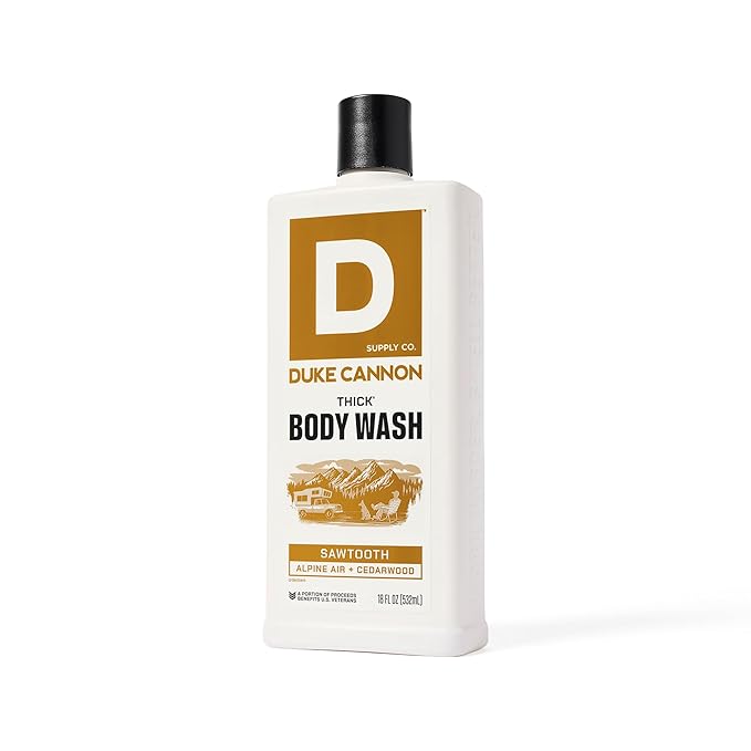 Duke Cannon Supply Co. Mens THICK Body Wash - Free of Sulfate, Paraben, & Phthalates Leaving Skin Soft and Hydrated - High Viscosity Odor Protection - Long Lasting Freshness - Sawtooth (18oz)