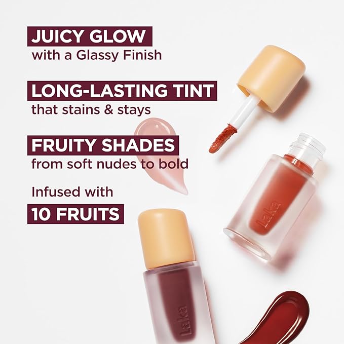 Laka Fruity Glam Lip Tint Mini, 1.9g/0.07oz, Glowing Lip Stain with Wide Color Spectrum, Hydrating & Lightweight Texture, Long-Lasting Bold Stain, Non-Sticky, Vegan, K-Beauty (#136 Oolong)