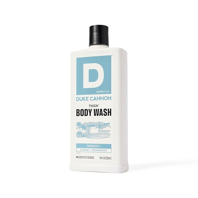 Duke Cannon Supply Co. Thick High Viscosity Body Wash – 3X Thicker, Cleansing Shower and Bath Gel, Mineral-Enriched for Men – Shower Gel – Men’s Body Scrub – Midway (18 oz)