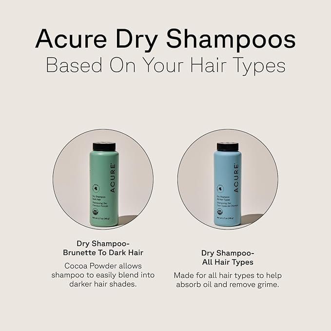 Acure Dry Shampoo - Mini Powder Dry Shampoo for Women with Brunette & Dark Hair, Care to Refresh Treated Color Tinted Hair with Rosemary & Cocoa, Non Aerosol, 100% Vegan - 1.7 oz Travel Size (2 Pack)
