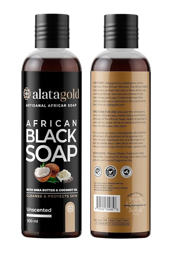 African Black Soap Liquid Body Wash (Pack of 2) – Moisturizing Black African Soap with Shea Butter, Aloe, Honey & Coconut Oil – Deep Cleansing & Hydrating – 16.9 oz (Unscented)
