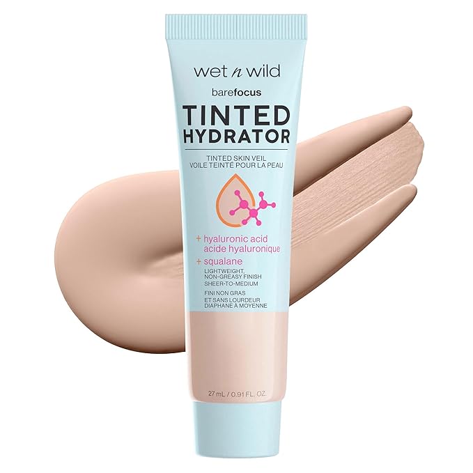 wet n wild Bare Focus Tinted Hydrator Tinted Skin Veil, Lightweight Buildable Coverage with Hyaluronic Acid & Vegan Squalane, Semi-Matte Finish, Cruelty-Free - Fair
