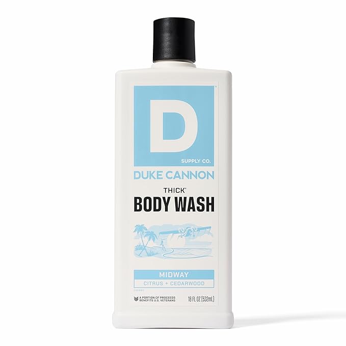 Duke Cannon Supply Co. Thick High Viscosity Body Wash – 3X Thicker, Cleansing Shower and Bath Gel, Mineral-Enriched for Men – Shower Gel – Men’s Body Scrub – Midway (18 oz)