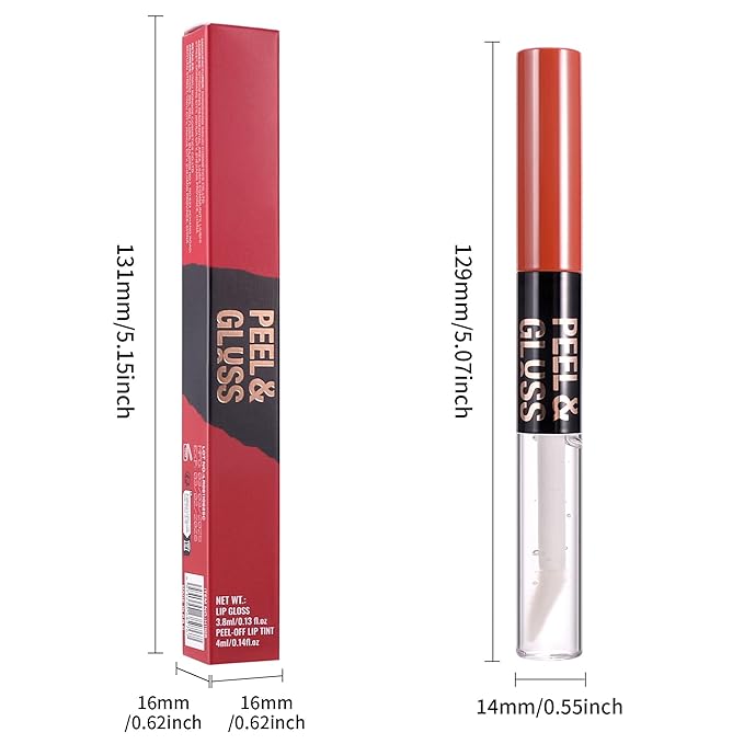 Liquid Lipstick with Clear Lip oil, Dual-Ended Peel-Off Lip Gloss, Long-Lasting Water-proof Lip Gloss (Maroon)
