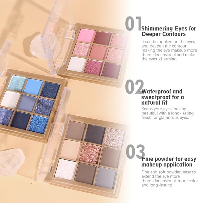 9 Colors Eye Shadow Palettes Makeup,Rose Gold Nude Brown Grey Smoky Eyeshadow Palette for Older Women,Natural Powde Eye Shadows Waterproof Long Lasting Naturing-Looking,Travel Size Makeup Pallete
