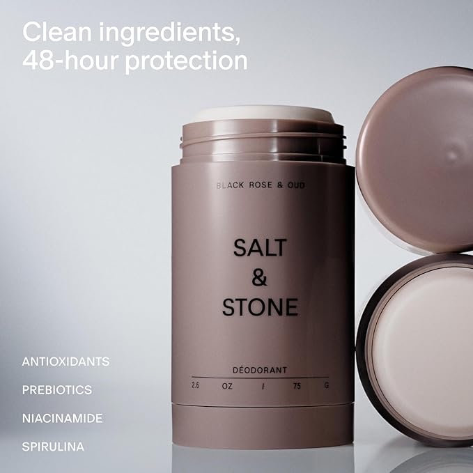 Salt & Stone Signature Scent Duo Set | 48 Hour Aluminum-Free Deodorant & Hydrating Body Mist | Skincare-Infused Deodorant & Body Spray | Black Rose & Oud