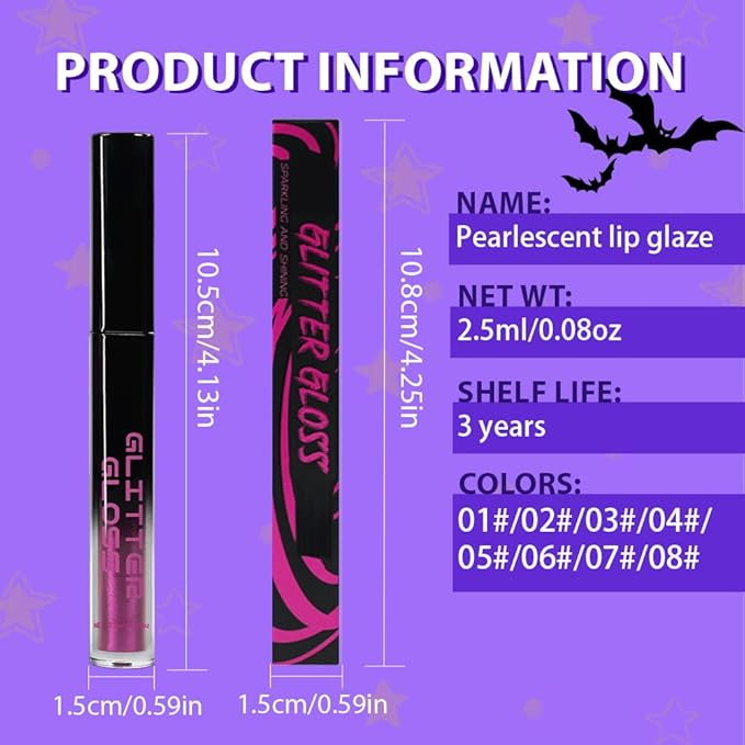Pink Purple Metallic Lipstick for Women,Glitter Sparkling Liquid Lipstick,Long Lasting Waterproof Lightweight Comfortable Non-Drying Bold Dark Lip Gloss for Gothic Stage Makeup,Cruelty Free