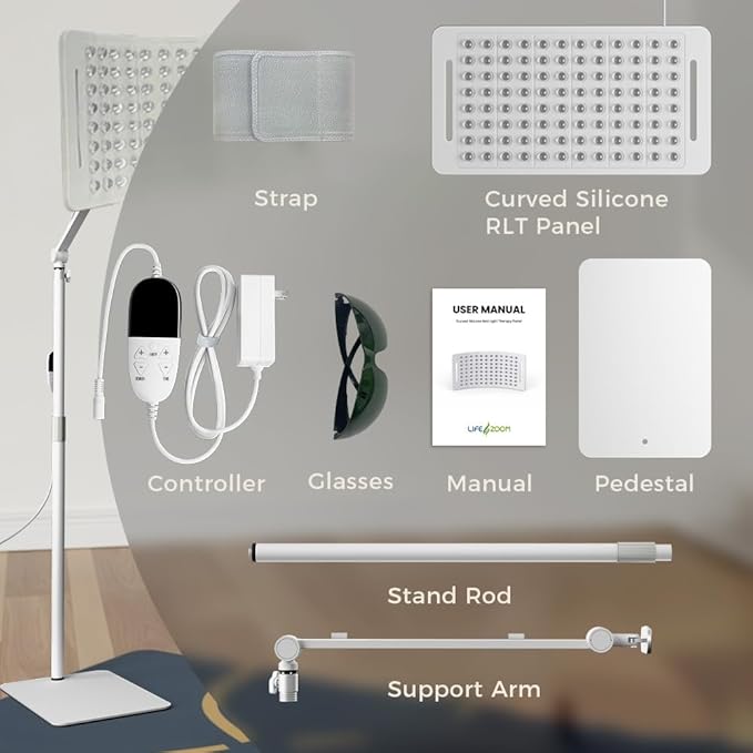 Red Light Therapy for Face and Body, 96 LEDs Curved Silicone Infrared Light Therapy with Stand and Belt, FSA HSA 660nm 850nm Dual Wave Lamp for Muscle Recovery, Skin Care & Sleep Improvement.