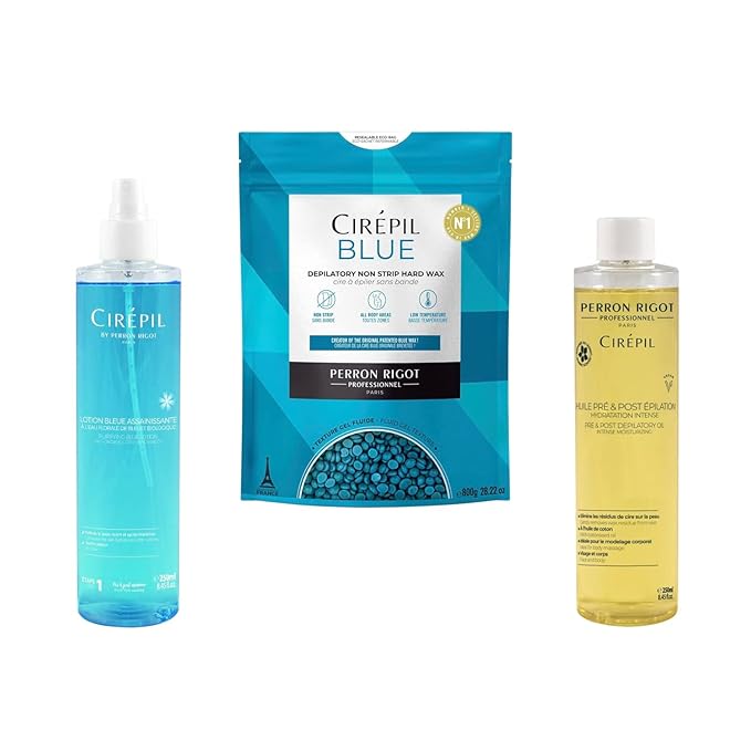 Cirépil Easy-Removal Bundle : 800g/28.22 oz Hard Wax Beads Bag + Pre Waxing Blue Lotion + Post Waxing Oil