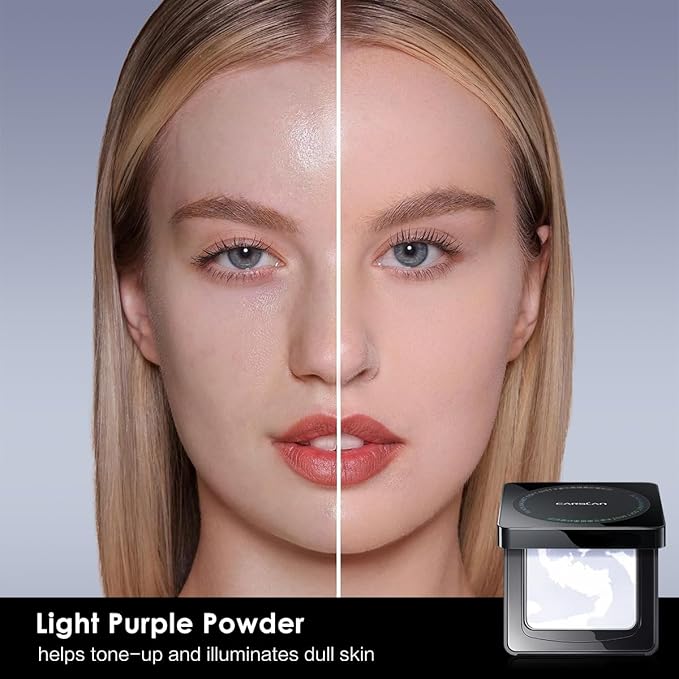 CARSLAN Waterproof Face Pressed Powder Compact, 24H Longlasting Oil Control Pressed Setting Powder Talc-Free Makeup, Shine Free, Poreless, Smooth, 03 Light Purple for dry&com skin (0.28Oz)