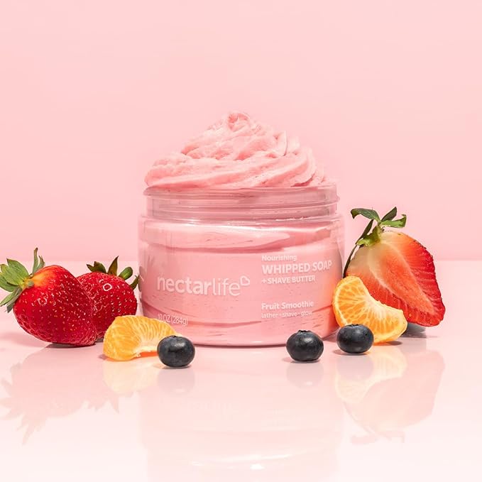 Nectar Life Whipped Soap and Shave Butter, Clean Bath Soap Non Toxic, Vegan (10 Ounce, Fruit Smoothie)
