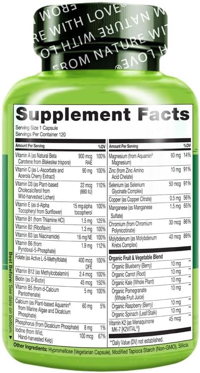 NATURELO One Daily Multivitamin for Women 50+ (Iron Free) - Menopause Support for Women Over 50 - Whole Food Supplement - Non-GMO - No Soy - 120 Capsules - 4 Month Supply