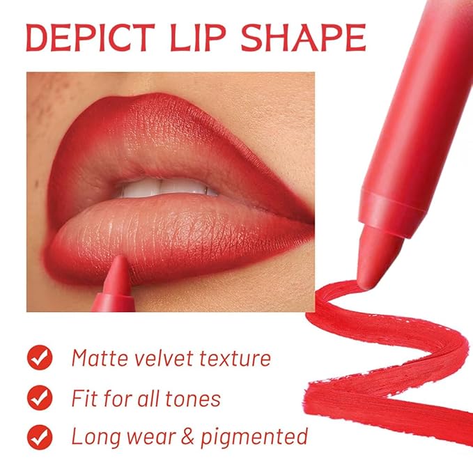 Classic Red Lip Matte Lip Liner Pencil – Smooth & Moisturizing Lip Pencil for Precise Contour, Rich Color Payoff, Lightweight Everyday Lip Makeup, Twist-Up Design,04#