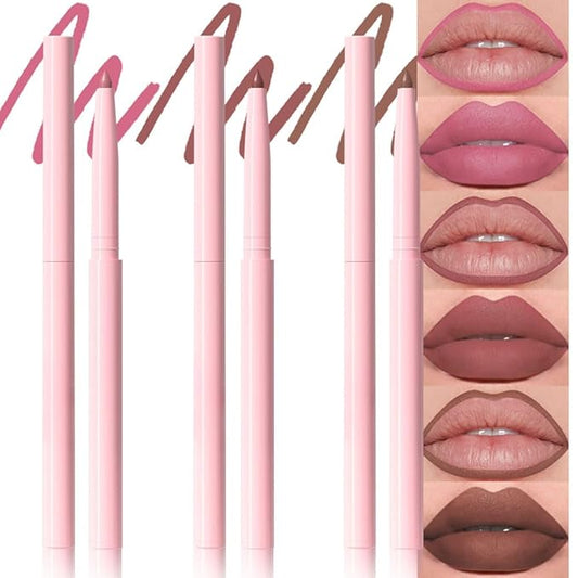 evpct 3Pcs Retractable Lip Liner Pencils Set Pack for Shaping & Sculpting Lips, Pink Chestnut Maroon Dark Taupe Brown Creamy Matte Velvet Pigmented Lip Liner lipliners Crayon Lipstick,09 + 10 + 12