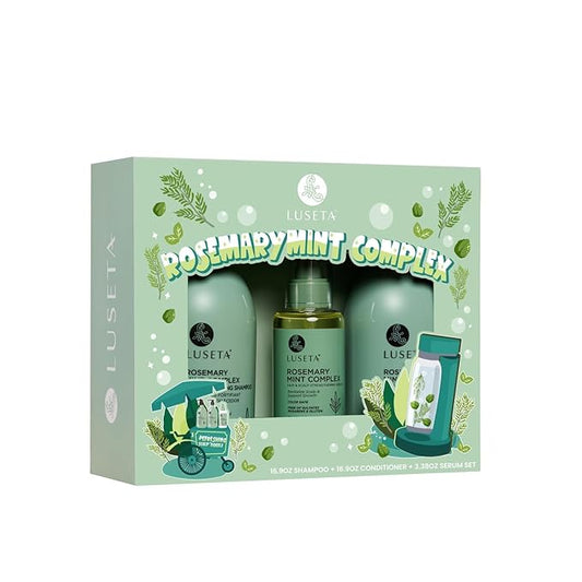 Luseta Rosemary Mint Shampoo and Conditioner 16.9oz and Hair Oil 3.38oz Trio Hair Care Set Nourishment & Smoothness for Thin Hair,Reduce Frizz and Add Shine