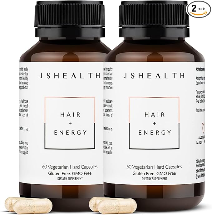 JSHealth Vitamins Hair + Energy Formula | Hair Vitamins for Women and Men with Iodine and Zinc | Supports Hair Strength, Energy Levels, and Healthy Hair Maintenance (60 Capsules Pack of 2)