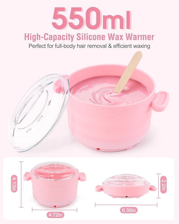 Silicone Wax Warmer for Hair Removal, Foldable Hot Wax Melter Machine for Hard and Soft Wax Beads, 18.6oz Electric Waxing Kit Fast Heating Silicone Pot for Full Body, Legs, Face, Eyebrows & Bikini