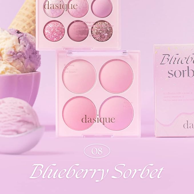 Dasique Blending Mood Cheek #08 Blueberry Sorbet | 4 Blendable Shades in Lightweight Smooth Powder | Vegan | Blush