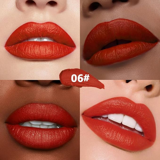 Orange Red Matte Creamy Lipstick for Women, Longwear Lips Gloss Face Paint Stick, Lip Stick Stain Long Lasting Waterproof Easy Application Full Coverage Velvet Gloss for Party Halloween Makeup 06
