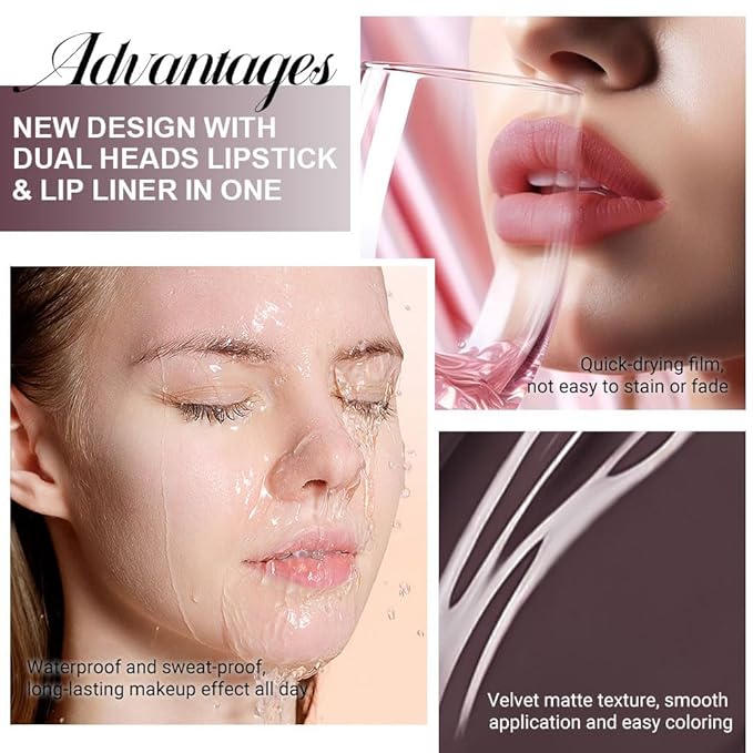 1Pcs 2 in 1 Dark Deep Brown Chocolate Matte Lip Liner and Liquid Lipstick Stain Makeup Set for women, Long Lasting Smudge Proof Lip Tint Matte Finish Lip Gloss for All-Day Color Hold Easy to Use 06#