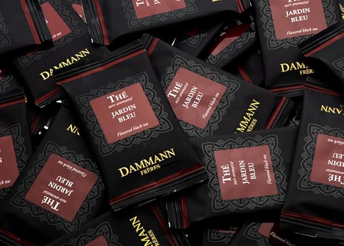 Dammann Freres Sachets, Jardin Bleu Tea Bags, Premium Gourmet French Black Tea, Blend Strawberry, Rhubarb Flavors, Individually Wrapped, 24 Count (Single Pack)