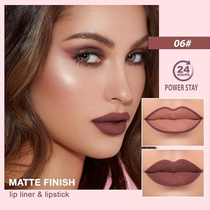 2 in 1 Matte Lipstick Lip Liner Pencil Set,Plum Waterproof Lip Stick Lip liner Combo for Old Women Long Lasting Lipstick,labiales mate 24 horas originales