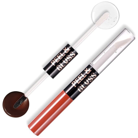 Liquid Lipstick with Clear Lip oil, Dual-Ended Peel-Off Lip Gloss, Long-Lasting Water-proof Lip Gloss (Maroon)