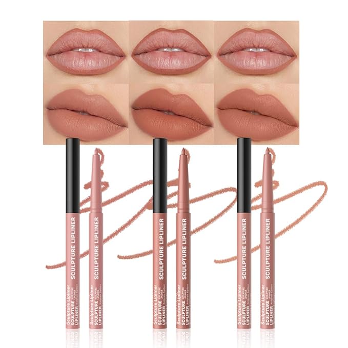 Matte Lip Liner Pencil Set 3 Pack, Long-Lasting Waterproof Lip Liners, Smudge-Proof and High Pigment Lip Liner Kit, Smooth Application for Defining & Shaping Lips, Non-Fading Matte Finish-1#