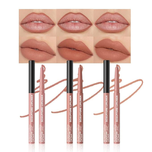 Matte Lip Liner Pencil Set 3 Pack, Long-Lasting Waterproof Lip Liners, Smudge-Proof and High Pigment Lip Liner Kit, Smooth Application for Defining & Shaping Lips, Non-Fading Matte Finish-1#