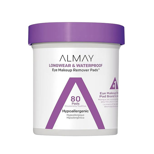 Almay Biodegradable Makeup Remover Pads, Longwear & Waterproof, Hypoallergenic, Fragrance-Free, Dermatologist & Ophthalmologist Tested, 80 Count